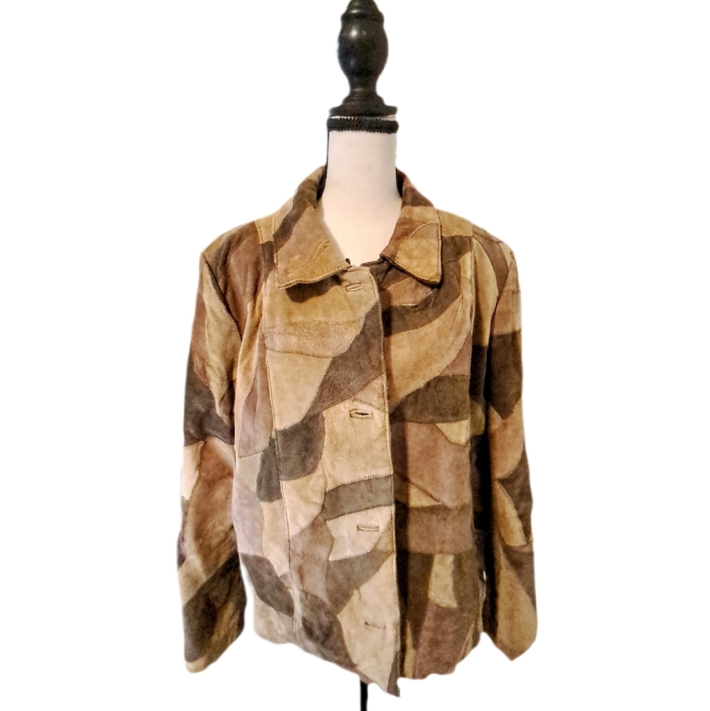 Vintage 90s Nancy Bolen Genuine Suede Patchwork Leather Javket Size L